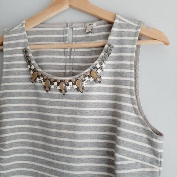 J. CREW / Striped Jeweled Neckline Tank Top Gray & White Sleeveless Sz S - Picture 4 of 11